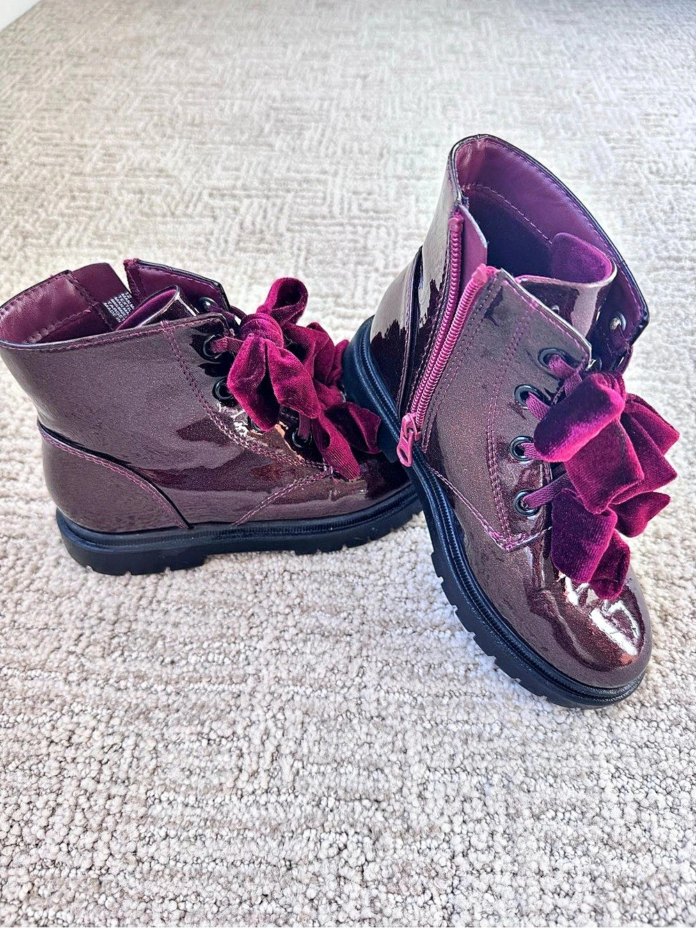Cat & Jack - Burgundy Shimmer Combat Boots - size 12 Kids